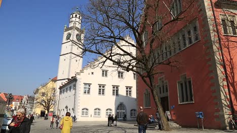 Wide-shot-of-church-building-in-german-old-town-city-center