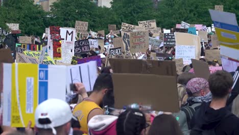 Los-Manifestantes-De-Black-Lives-Matter-Se-Reunieron-En-Un-Parque-Público-Con-Carteles.