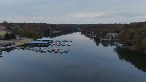 Aerial-view-of-retirement-community-lake-cove-marina-with-retired-executive-homes