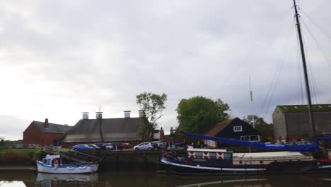 Panning-shot-of-Snape-Maltings-in-Suffolk,-United-Kingdom