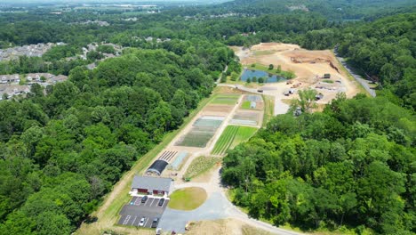 Aerial-drone-view-of-farm-and-barn