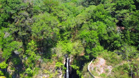 beautiful-aerial-view-with-drone-on-waterfall-Texolo-nearly-the-magic-town-of-Xico,-Veracruz,-Mexico