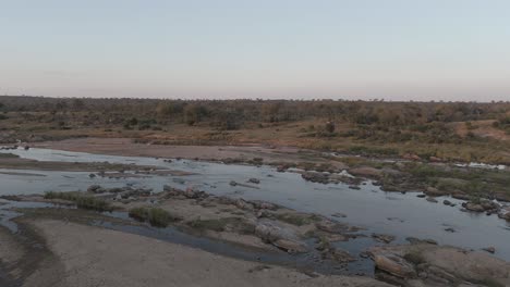 Vista-Panorámica-Sobre-Un-Gran-Río-De-Cocodrilos-En-La-Sabana-Kruger