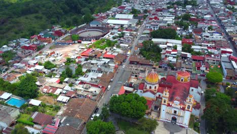 beautiful-aerial-view-with-drone-of-the-principal-church-in-the-city-of-Xico,-Veracruz,-Mexico