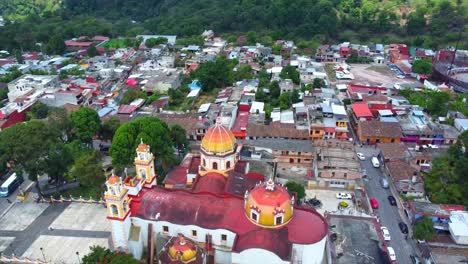 beautiful-aerial-view-with-drone-of-the-principal-church-in-the-city-of-Xico,-Veracruz,-Mexico