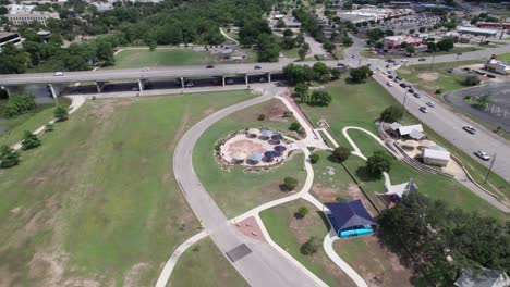 Aerial-video-of-Louise-Hays-Park-in-Kerrville-Texas