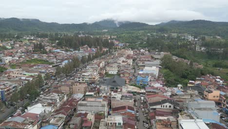 Aerial-view-of-the-town-of-Berastagi-at-Tanah-Karo
