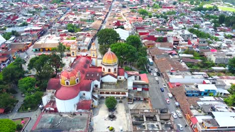 beautiful-aerial-view-with-drone-of-the-principal-church-in-the-city-of-Xico,-Veracruz,-Mexico