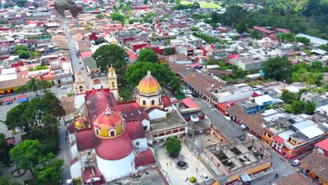 beautiful-aerial-view-with-drone-of-the-principal-church-in-the-city-of-Xico,-Veracruz,-Mexico