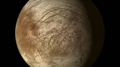 Europa,-Jupiter's-moon,-turning-around-his-planet