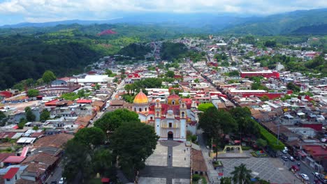 beautiful-aerial-view-with-drone-of-the-principal-church-in-the-city-of-Xico,-Veracruz,-Mexico