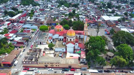 beautiful-aerial-view-with-drone-of-the-principal-church-in-the-city-of-Xico,-Veracruz,-Mexico