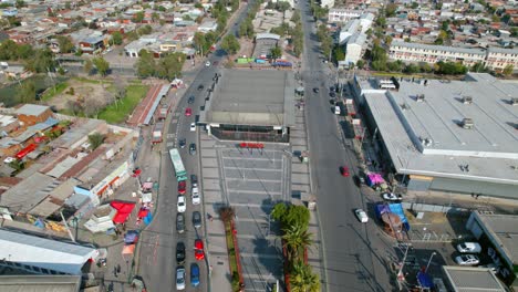 Aerial-Establishing-Shot-Above-Lo-Prado-Streets-of-Santiago,-Chile,-Neighborhood