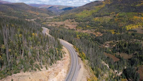Aerial-View-of-Wolf-Creek-Mountain-Pass,-Colorado-USA-on-Sunny-Autumn-Day