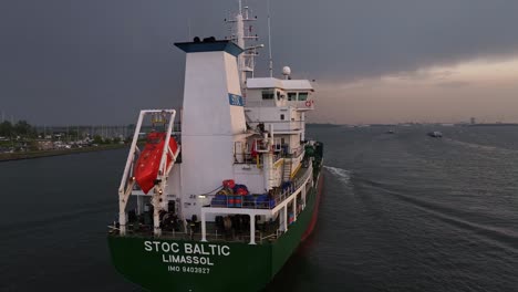 Back-Of-Stoc-Baltic-Limassol-Vessel-Traveling-Through-The-River-Along-The-Moerdijk-In-Netherlands