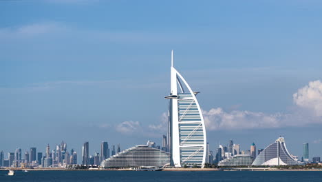 4k-Hyper-Timelapse-of-Downtown-Dubai-Skyline,-Burj-Al-Arab,-Khalifa-and-Jumeirah