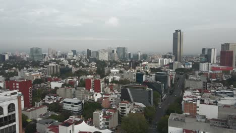 Mexico-City-skyline-aerial-drone-establish-shot,-central-residential-area