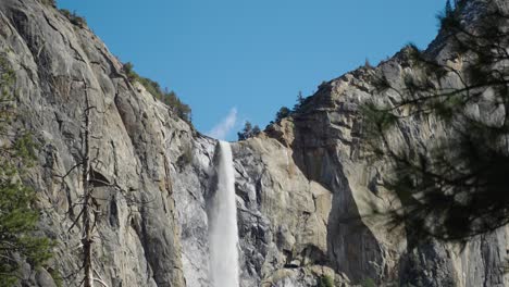 Telephoto-video-shot-of-the-Bridalveil-Falls-in-Yosemite-National-Park,-CA