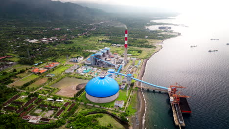 Aerial-view-of-industrial-Celukan-Bawang-power-station-on-Bali-coastline