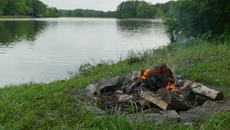 Un-Fuego-Ardiendo-En-Una-Ventosa-Tarde-De-Verano