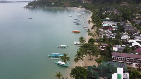 Calm-Bay-of-Remote-Fishing-Village-in-Early-Morning,-Static-Drone-View