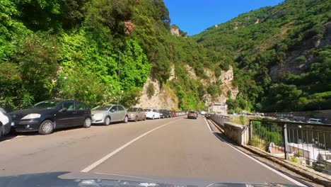 Scenic-Drive-through-Amalfi-Coast's-Curves,-Campania-Region,-Italy,-Europe