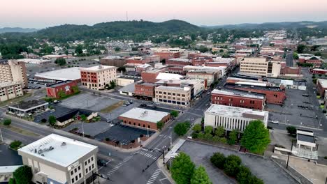 aerial-orbiting-downtown-Bristol-Tennessee,-Virginia