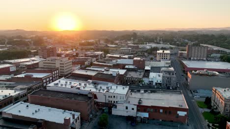 aerial-at-sunrise-over-bristol-tennessee,-virginia