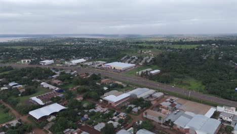 Aerial-view-highlighting-the-scenic-landscape-of-Posadas,-Misiones,-perfect-for-showcasing-natural-beauty-and-urban-integration