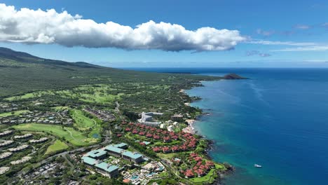 Spectacular-Aerial-Reveal-Of-South-Maui:-Travel,-Vacation,-Coastal-Resort-Town-On-The-Tropical-Island-Of-Hawaii