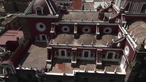 Santo-Domingo-Church-church-temple-in-Puebla,-Mexico,-aerial-drone