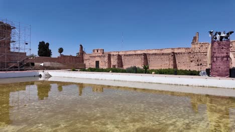 Touristic-historical-riad,-Marrakesh,-Morocco,-Badi-Palace-used-as-movie-set