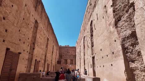 Badi-Palace-fortification-wall,-touristic-landmark-in-Marrakesh,-Morocco