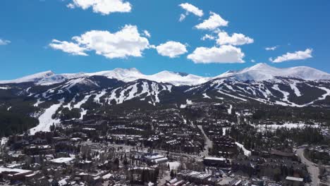 Toma-Panorámica-Hacia-La-Derecha-Con-Un-Dron-Sobre-Breckenridge,-Colorado-En-Invierno