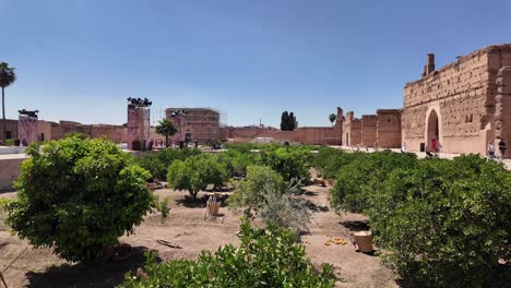 Badi-Palace,-impressive-riad-landmark-in-Marrakesh-Morocco,-16th-century