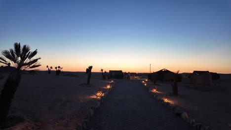 Agafay-Desert-candle-light-patch,-golden-hour-after-sunset-in-Morocco