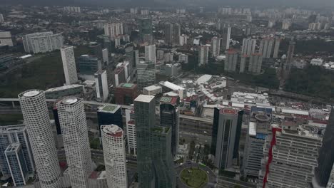 Mexico-City-Santa-Fe-business-district-tall-buildings-downtown,-aerial