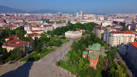 Flying-over-Sofia,-Bulgaria