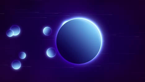 Abstract-animation-of-a-blue-gradient-planet-traveling-through-space-over-light-streaks-and-spilling-particles