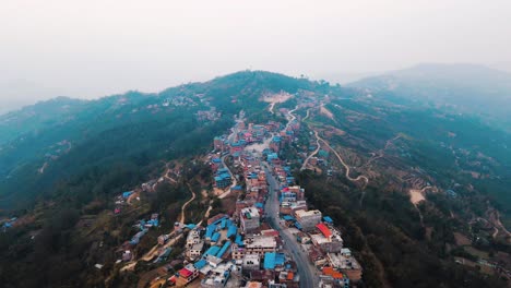 aerial-view-of-Mountain-village-Hile-in-Dhankuta,-Nepal