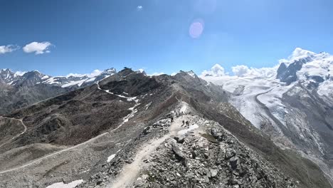 Gornergrat-glacier-surrounded-by-mountains-in-the-Swiss-Alps,-Switzerland,-Europe