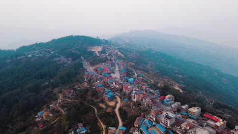 aerial-view-of-Mountain-village-Hile-in-Dhankuta,-Nepal