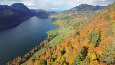 Vuelo-Aéreo-De-Drones-Sobre-El-Lago-De-Suiza