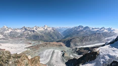 Matterhorn-glacier-surrounded-by-mountains-in-the-Swiss-Alps,-Switzerland,-Europe