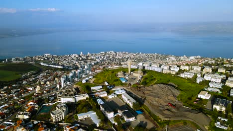 A-wide-drone-shot-of-the-entire-Sea-of-​​Galilee-and-the-city-of-Tiberias