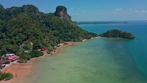 Tropical-Landscape-Of-Railay-Beach-Peninsula-In-Thailand---Aerial-Drone-Shot