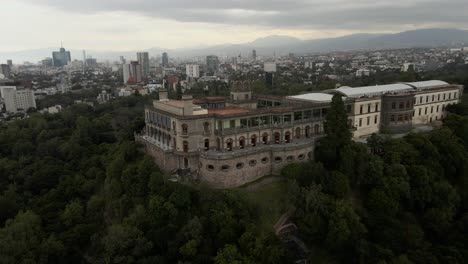 -Chapultepec-Castle,-aerial-Mexico-City-historic-royal-palace,-North-America
