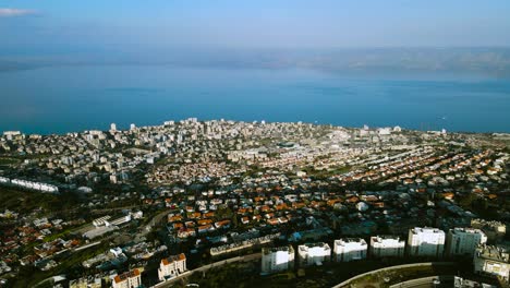 A-drone-shot-of-the-entire-Sea-of-​​Galilee-and-Tiberias