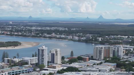 Casa-De-Cristal-Montañas-Bribie-Isla-Reyes-Playa-Sol-Costa-Aéreo-Zumbido-Verano-Otoño-Invierno-Australia-Australiano-Australiano-Maravilloso-Hermosa-Arenoso-Queensland-Caloundra-Movimiento-Ascendente