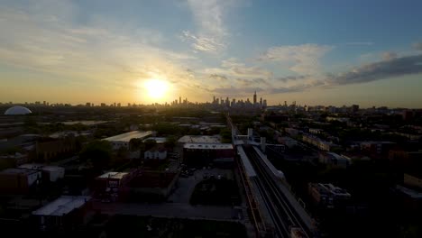 aerial-drone-view-of-Chicago-city-skyline-during-sunrise